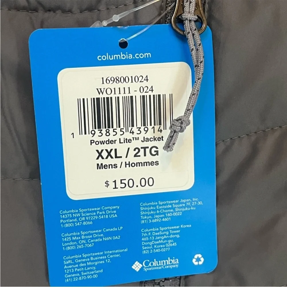 Columbia Men’s XXL Powder Lite Insulated Jacket 169800 Puffer Grey/white
